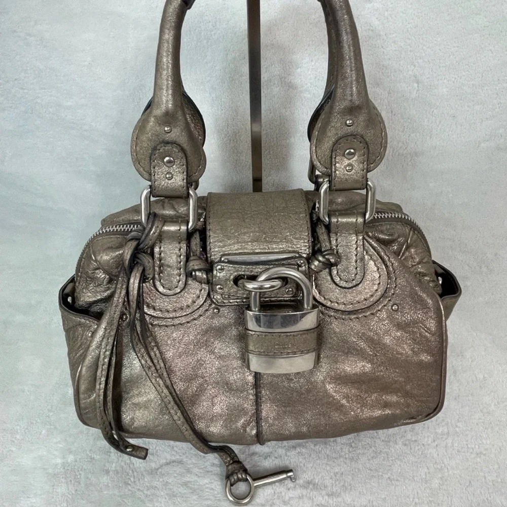 Chloé COA FALL ‘05 Paddington Metallic Taupe Leather-Lock & Key RARE RELEASE - Picture 3 of 16